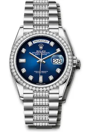  x White Gold Day-Date 36 Watch - Diamond Bezel - Blue Ombr Diamond Dial - Diamond President Bracelet - 128349rbr bloddp Day-Date Watches Affordable Day-Date Watch