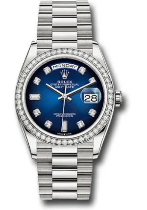   x White Gold Day-Date 36 Watch - Diamond Bezel - Blue Ombre Diamond Dial - President Bracelet - 128349RBR blodp Day-Date Watches Affordable Day-Date Watch