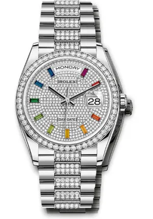   x White Gold Day-Date 36 Watch - Diamond Bezel - Diamond-Paved Dial - Diamond President Bracelet - 128349rbr dprsdp Day-Date Watches Affordable Day-Date Watch
