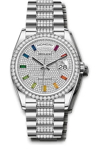   x White Gold Day-Date 36 Watch - Diamond Bezel - Diamond-Paved Dial - Diamond President Bracelet - 128349rbr dprsdp Day-Date Watches Affordable Day-Date Watch