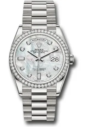  x White Gold Day-Date 36 Watch - Diamond Bezel - Mother-of-Pearl Diamond Dial - President Bracelet - 128349RBR mdp Day-Date Watches Affordable Day-Date Watch