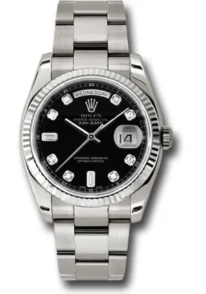   x White Gold Day-Date 36 Watch - Fluted Bezel - Black Diamond Dial - Oyster Bracelet - 118239 bkdo Day-Date Watches Affordable Day-Date Watch