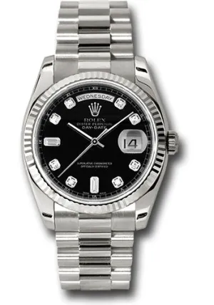  x White Gold Day-Date 36 Watch - Fluted Bezel - Black Diamond Dial - President Bracelet - 118239 bkdp Day-Date Watches Affordable Day-Date Watch
