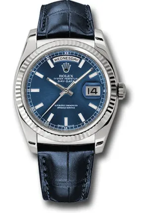   x White Gold Day-Date 36 Watch - Fluted Bezel - Blue Index Dial - Blue Leather - 118139 bll Day-Date Watches Affordable Day-Date Watch