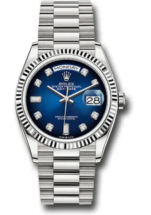   x White Gold Day-Date 36 Watch - Fluted Bezel - Blue Ombre Diamond Dial - President Bracelet - 128239 blodp Day-Date Watches Affordable Day-Date Watch