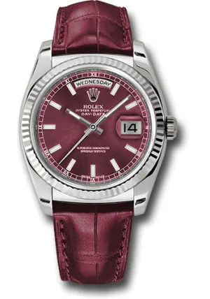   x White Gold Day-Date 36 Watch - Fluted Bezel - Cherry Index Dial - Cherry Leather - 118139 chl Day-Date Watches Affordable Day-Date Watch