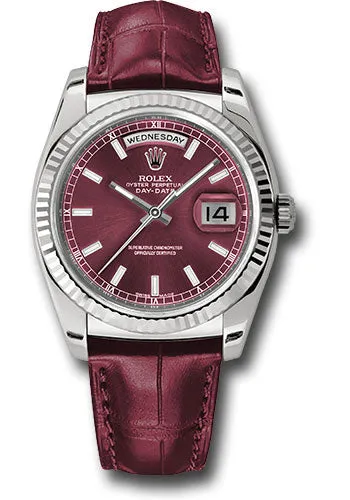   x White Gold Day-Date 36 Watch - Fluted Bezel - Cherry Index Dial - Cherry Leather - 118139 chl Day-Date Watches Affordable Day-Date Watch