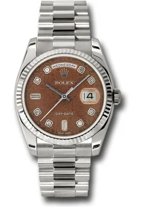   x White Gold Day-Date 36 Watch - Fluted Bezel - Havana Brown Diamond Dial - President Bracelet - 118239 hbjdp Day-Date Watches Affordable Day-Date Watch