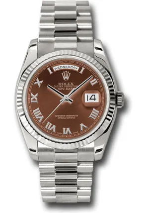   x White Gold Day-Date 36 Watch - Fluted Bezel - Havana Brown Index Dial - President Bracelet - 118239 hrp Day-Date Watches Affordable Day-Date Watch