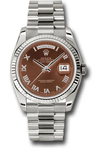   x White Gold Day-Date 36 Watch - Fluted Bezel - Havana Brown Index Dial - President Bracelet - 118239 hrp Day-Date Watches Affordable Day-Date Watch