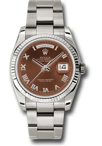   x White Gold Day-Date 36 Watch - Fluted Bezel - Havana Brown Roman Dial - Oyster Bracelet - 118239 hbro Day-Date Watches Affordable Day-Date Watch