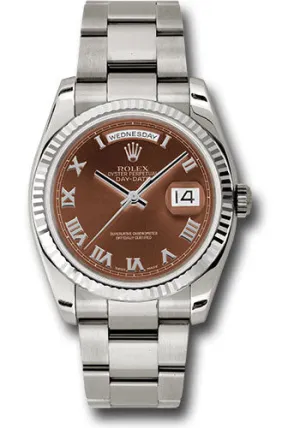   x White Gold Day-Date 36 Watch - Fluted Bezel - Havana Brown Roman Dial - Oyster Bracelet - 118239 hbro Day-Date Watches Affordable Day-Date Watch