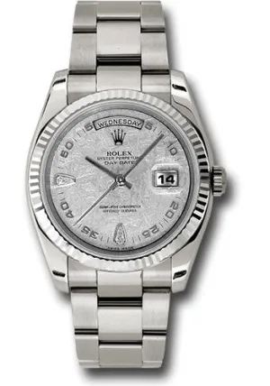   x White Gold Day-Date 36 Watch - Fluted Bezel - Meteorite Diamond Dial - Oyster Bracelet - 118239 mtado Day-Date Watches Affordable Day-Date Watch
