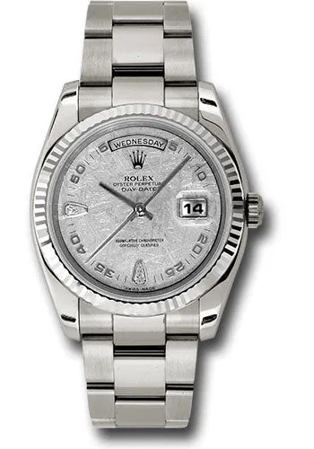   x White Gold Day-Date 36 Watch - Fluted Bezel - Meteorite Diamond Dial - Oyster Bracelet - 118239 mtado Day-Date Watches Affordable Day-Date Watch