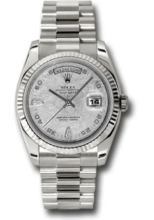   x White Gold Day-Date 36 Watch - Fluted Bezel - Meteorite Diamond Dial - President Bracelet - 118239 mtadp Day-Date Watches Affordable Day-Date Watch