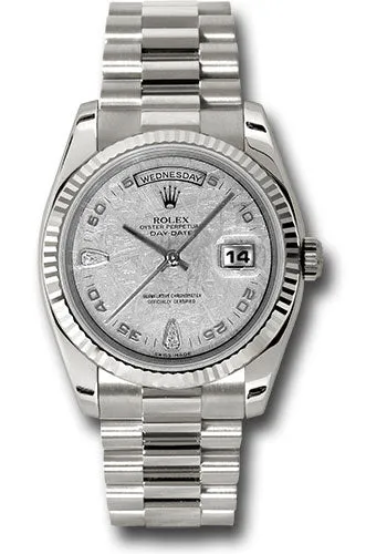   x White Gold Day-Date 36 Watch - Fluted Bezel - Meteorite Diamond Dial - President Bracelet - 118239 mtadp Day-Date Watches Affordable Day-Date Watch