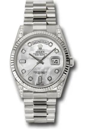   x White Gold Day-Date 36 Watch - Fluted Bezel - Mother-Of-Pearl Diamond Dial - President Bracelet - 118339 mdp Day-Date Watches Affordable Day-Date Watch