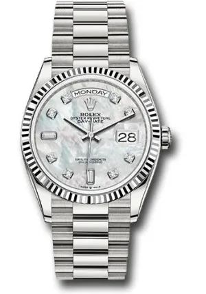   x White Gold Day-Date 36 Watch - Fluted Bezel - Mother-of-Pearl Diamond Dial - President Bracelet - 128239 mdp Day-Date Watches Affordable Day-Date Watch
