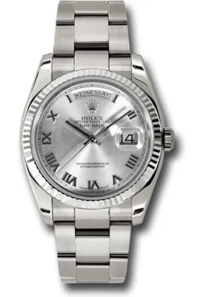   x White Gold Day-Date 36 Watch - Fluted Bezel - Rhodium Roman Dial - Oyster Bracelet - 118239 rro Day-Date Watches Affordable Day-Date Watch