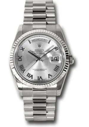   x White Gold Day-Date 36 Watch - Fluted Bezel - Rhodium Roman Dial - President Bracelet - 118239 rrp Day-Date Watches Affordable Day-Date Watch