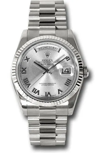   x White Gold Day-Date 36 Watch - Fluted Bezel - Rhodium Roman Dial - President Bracelet - 118239 rrp Day-Date Watches Affordable Day-Date Watch