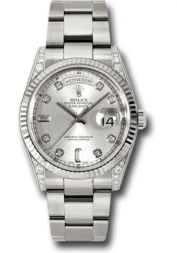   x White Gold Day-Date 36 Watch - Fluted Bezel - Silver Diamond Dial - Oyster Bracelet - 118339 sdo Day-Date Watches Affordable Day-Date Watch