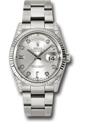   x White Gold Day-Date 36 Watch - Fluted Bezel - Silver Diamond Dial - Oyster Bracelet - 118339 sdo Day-Date Watches Affordable Day-Date Watch