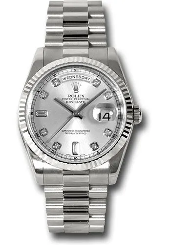   x White Gold Day-Date 36 Watch - Fluted Bezel - Silver Diamond Dial - President Bracelet - 118239 sdp Day-Date Watches Affordable Day-Date Watch