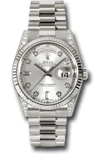   x White Gold Day-Date 36 Watch - Fluted Bezel - Silver Diamond Dial - President Bracelet - 118339 sdp Day-Date Watches Affordable Day-Date Watch