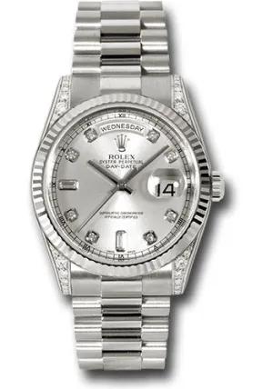   x White Gold Day-Date 36 Watch - Fluted Bezel - Silver Diamond Dial - President Bracelet - 118339 sdp Day-Date Watches Affordable Day-Date Watch