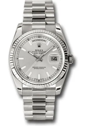   x White Gold Day-Date 36 Watch - Fluted Bezel - Silver Index Dial - President Bracelet - 118239 ssp Day-Date Watches Affordable Day-Date Watch