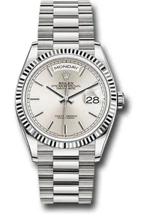   x White Gold Day-Date 36 Watch - Fluted Bezel - Silver Index Dial - President Bracelet - 128239 sip Day-Date Watches Affordable Day-Date Watch