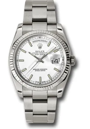  x White Gold Day-Date 36 Watch - Fluted Bezel - White Index Dial - Oyster Bracelet - 118239 wso Day-Date Watches Affordable Day-Date Watch