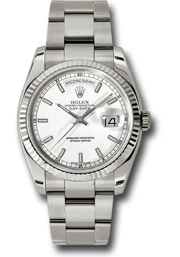   x White Gold Day-Date 36 Watch - Fluted Bezel - White Index Dial - Oyster Bracelet - 118239 wso Day-Date Watches Affordable Day-Date Watch