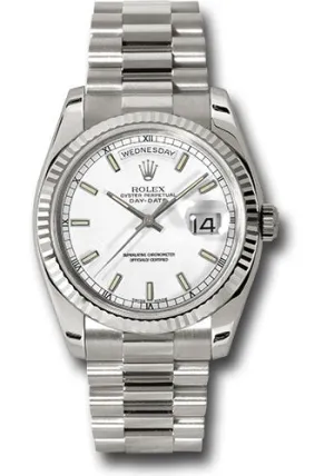   x White Gold Day-Date 36 Watch - Fluted Bezel - White Index Dial - President Bracelet - 118239 wsp Day-Date Watches Affordable Day-Date Watch