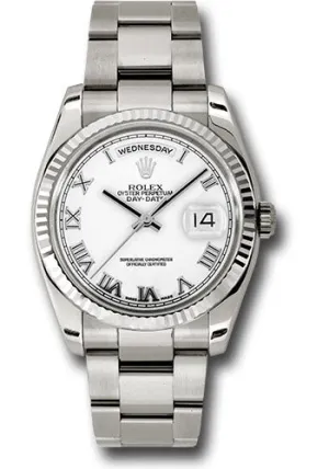   x White Gold Day-Date 36 Watch - Fluted Bezel - White Roman Dial - Oyster Bracelet - 118239 wro Day-Date Watches Affordable Day-Date Watch