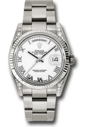   x White Gold Day-Date 36 Watch - Fluted Bezel - White Roman Dial - Oyster Bracelet - 118339 wro Day-Date Watches Affordable Day-Date Watch