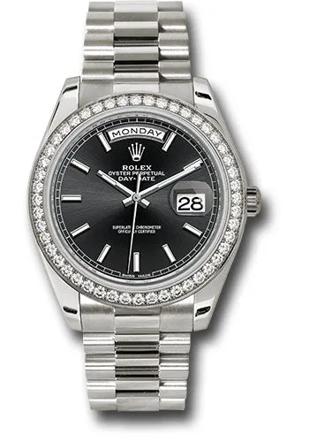   x White Gold Day-Date 40 Watch -  Bezel - Black Index Dial - President Bracelet - 228349RBR bkip Day-Date Watches Affordable Day-Date Watch