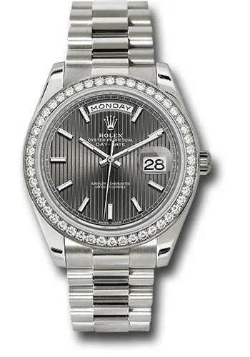   x White Gold Day-Date 40 Watch -  Bezel - Dark Rhodium Stripe Motif Index Dial - President Bracelet - 228349RBR rsmip Day-Date Watches Affordable Day-Date Watch