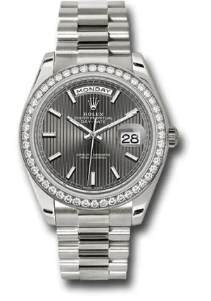  x White Gold Day-Date 40 Watch -  Bezel - Dark Rhodium Stripe Motif Index Dial - President Bracelet - 228349RBR rsmip Day-Date Watches Affordable Day-Date Watch