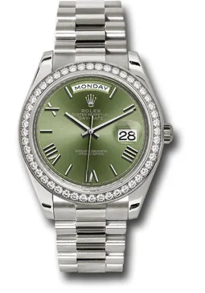   x White Gold Day-Date 40 Watch -  Bezel - Olive Green Bevelled Roman Dial - President Bracelet - 228349RBR ogrp Day-Date Watches Affordable Day-Date Watch