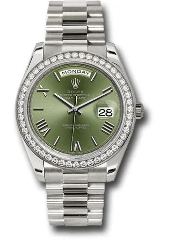   x White Gold Day-Date 40 Watch -  Bezel - Olive Green Bevelled Roman Dial - President Bracelet - 228349RBR ogrp Day-Date Watches Affordable Day-Date Watch