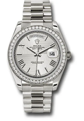   x White Gold Day-Date 40 Watch -  Bezel - Silver Quadrant Motif Bevelled Roman Dial - President Bracelet - 228349RBR sqmrp Day-Date Watches Affordable Day-Date Watch