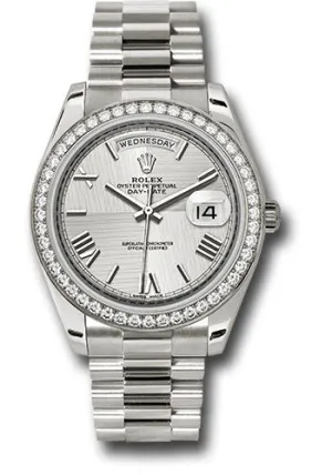   x White Gold Day-Date 40 Watch -  Bezel - Silver Quadrant Motif Bevelled Roman Dial - President Bracelet - 228349RBR sqmrp Day-Date Watches Affordable Day-Date Watch