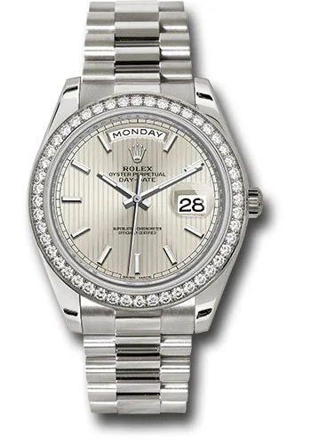   x White Gold Day-Date 40 Watch -  Bezel - Silver Stripe Motif Index Dial - President Bracelet - 228349RBR ssmip Day-Date Watches Affordable Day-Date Watch