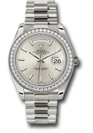   x White Gold Day-Date 40 Watch -  Bezel - Silver Stripe Motif Index Dial - President Bracelet - 228349RBR ssmip Day-Date Watches Affordable Day-Date Watch