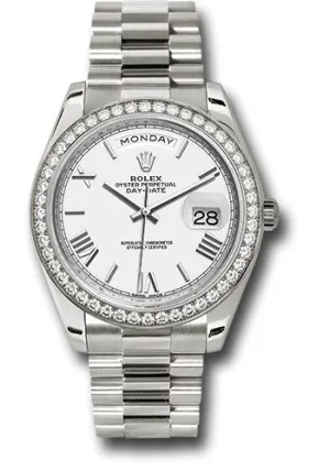   x White Gold Day-Date 40 Watch -  Bezel - White Bevelled Roman Dial - President Bracelet - 228349RBR wrp Day-Date Watches Affordable Day-Date Watch