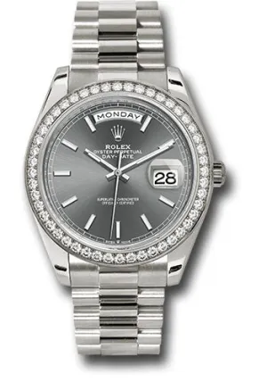   x White Gold Day-Date 40 Watch - Diamond Bezel - Slate Index Dial - President Bracelet - 228349rbr slip Day-Date Watches Affordable Day-Date Watch