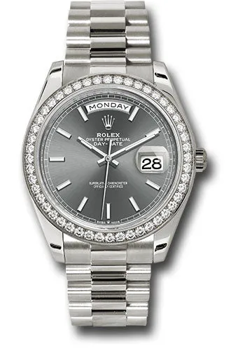   x White Gold Day-Date 40 Watch - Diamond Bezel - Slate Index Dial - President Bracelet - 228349rbr slip Day-Date Watches Affordable Day-Date Watch