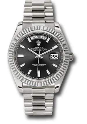   x White Gold Day-Date 40 Watch - Fluted Bezel - Black Baguette Diamond Dial - President Bracelet - 228239 bkbdp Day-Date Watches Affordable Day-Date Watch